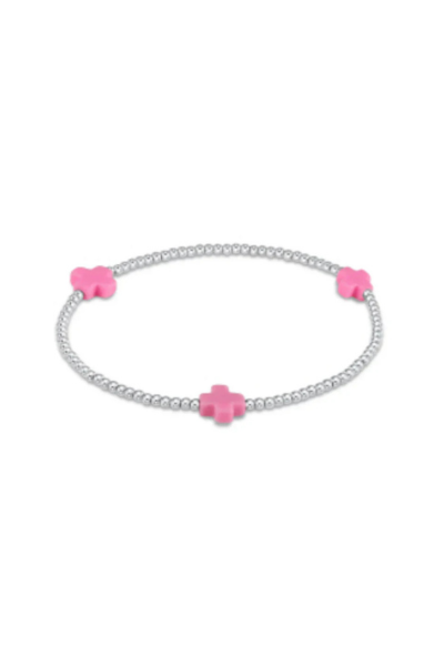 Signature Cross Sterling Pattern 3Mm Bead Bracelet - Bright Pink