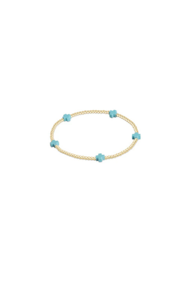 Signature Cross Small Gold Pattern 2mm Bead Bracelet -Turquoise