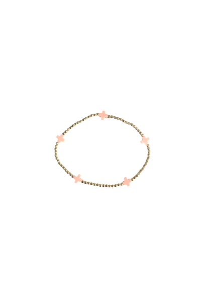 Signature Cross Small Gold Pattern 2mm Bead Bracelet- Pink