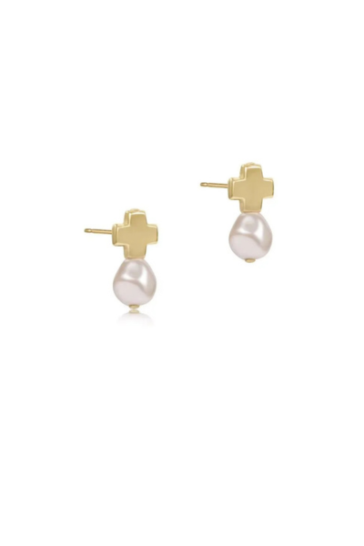 Signature Cross Gold Stud - Pearl