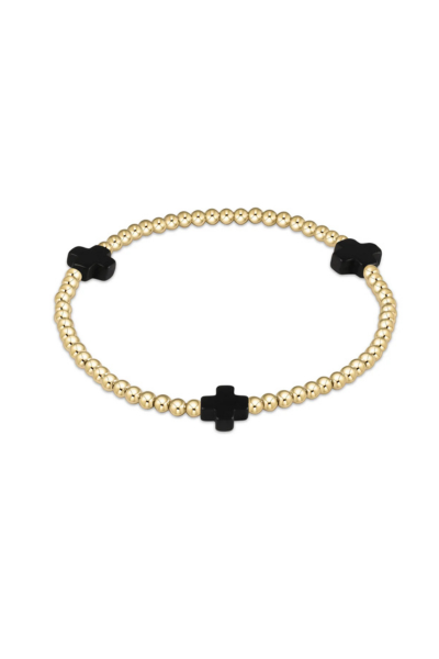 Signature Cross Bracelet Gold 3mm Onyx