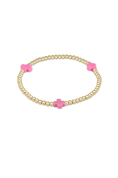 Signature Cross Bracelet Gold 3mm Bright Pink