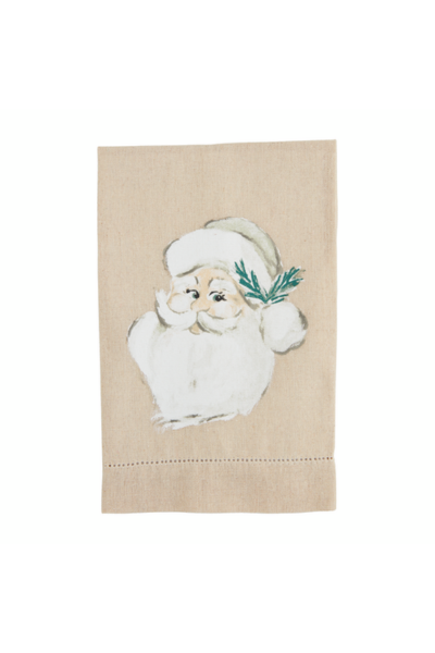 Santa White Xmas Painted Tea Towel