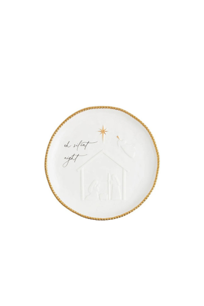 Oh Silent Night Round Beaded Nativity Platter