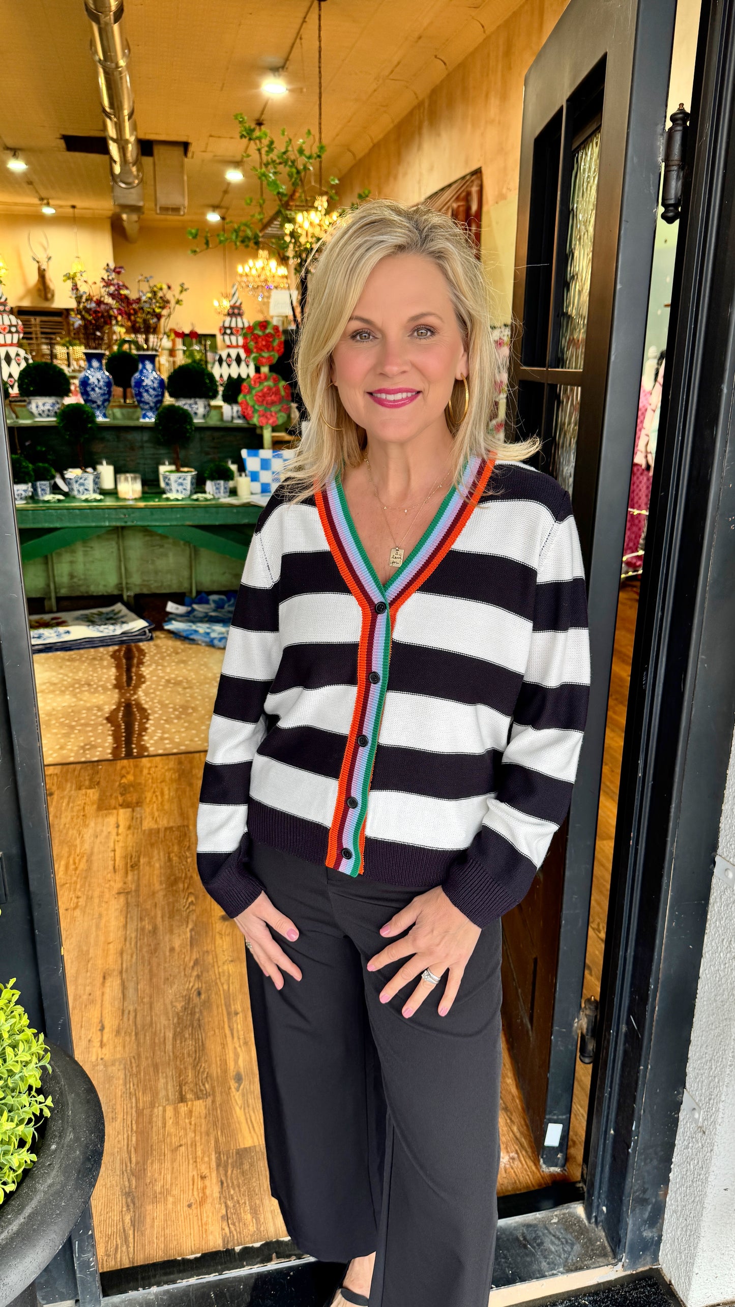 Benni Cardigan Top - Black/Off White