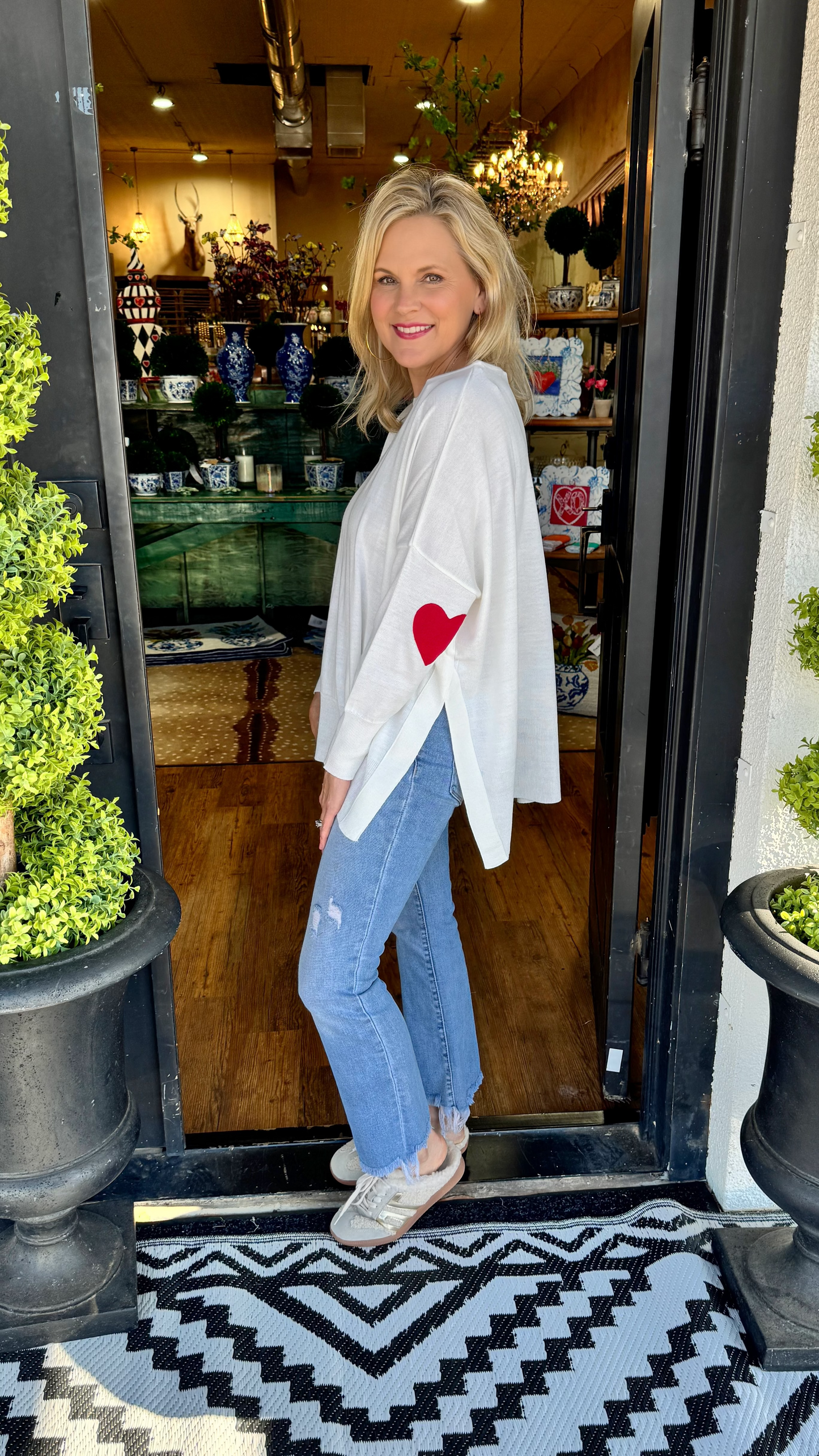 Amour Sweater with Heart Patch - White/Red