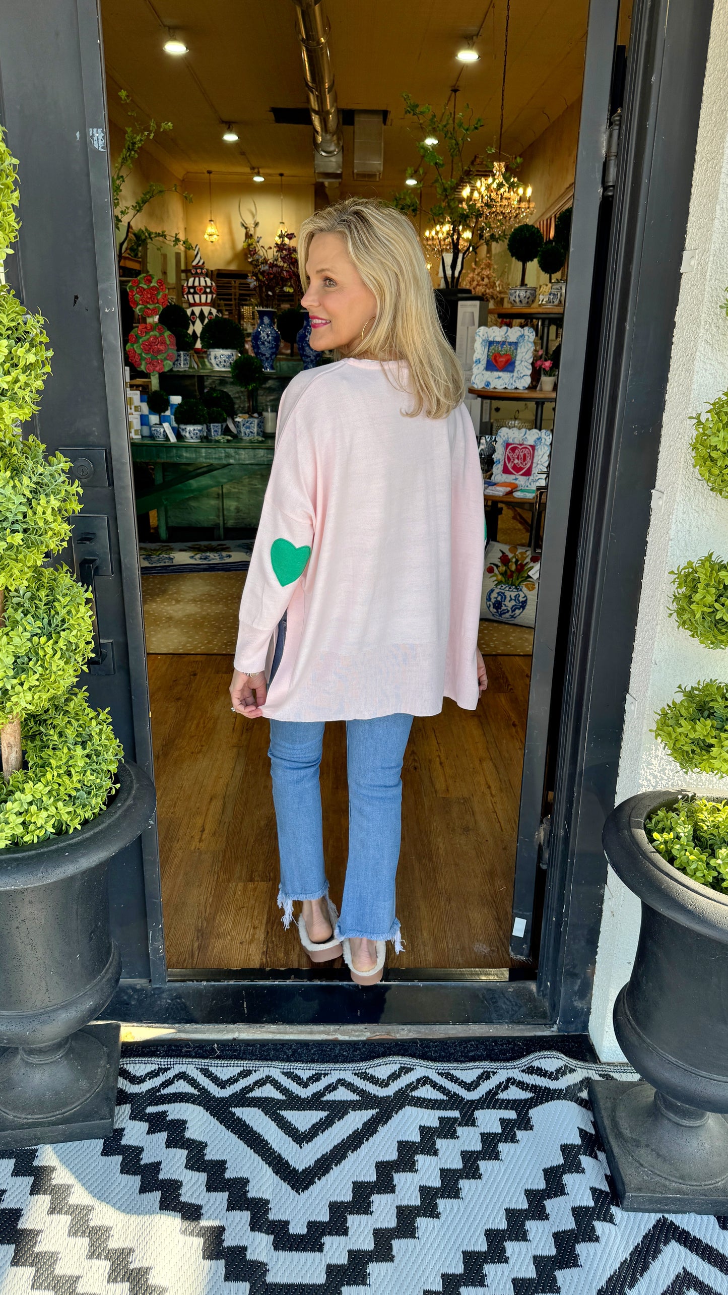 Amour Sweater with Heart Patch - Light Pink/Kelly