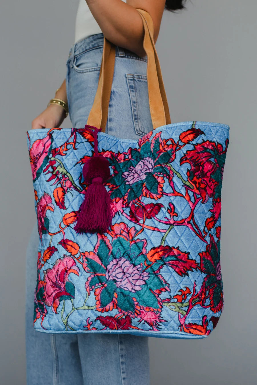 Floral Tote - Bright Blue