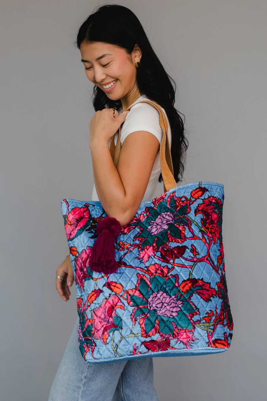 Floral Tote - Bright Blue