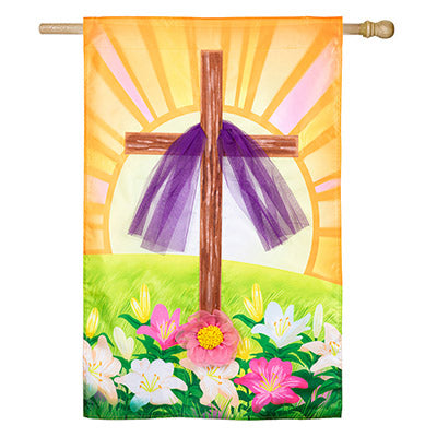 Easter Cross With Lilies Garden Flag