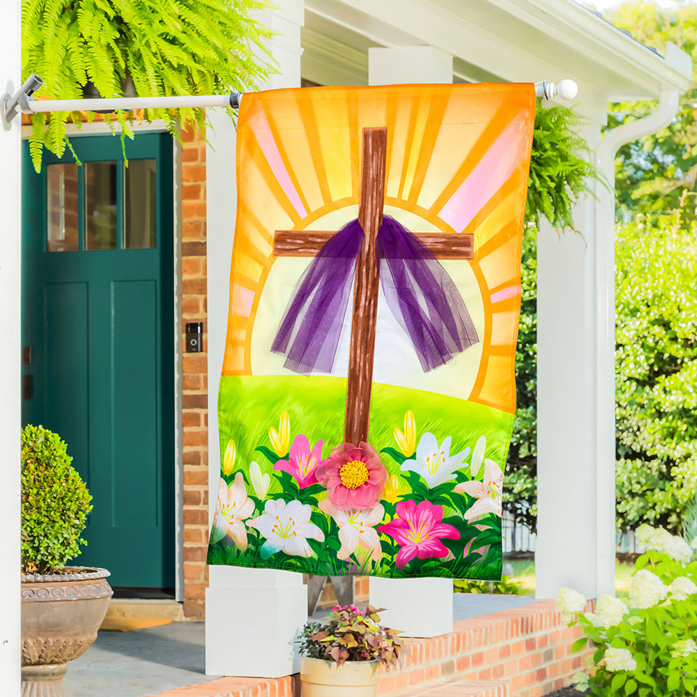 Easter Cross With Lilies Garden Flag