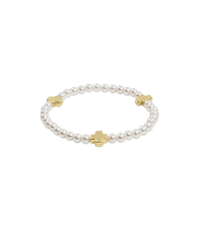 Signature Cross Pearl 4mm Bead Bracelet Gold