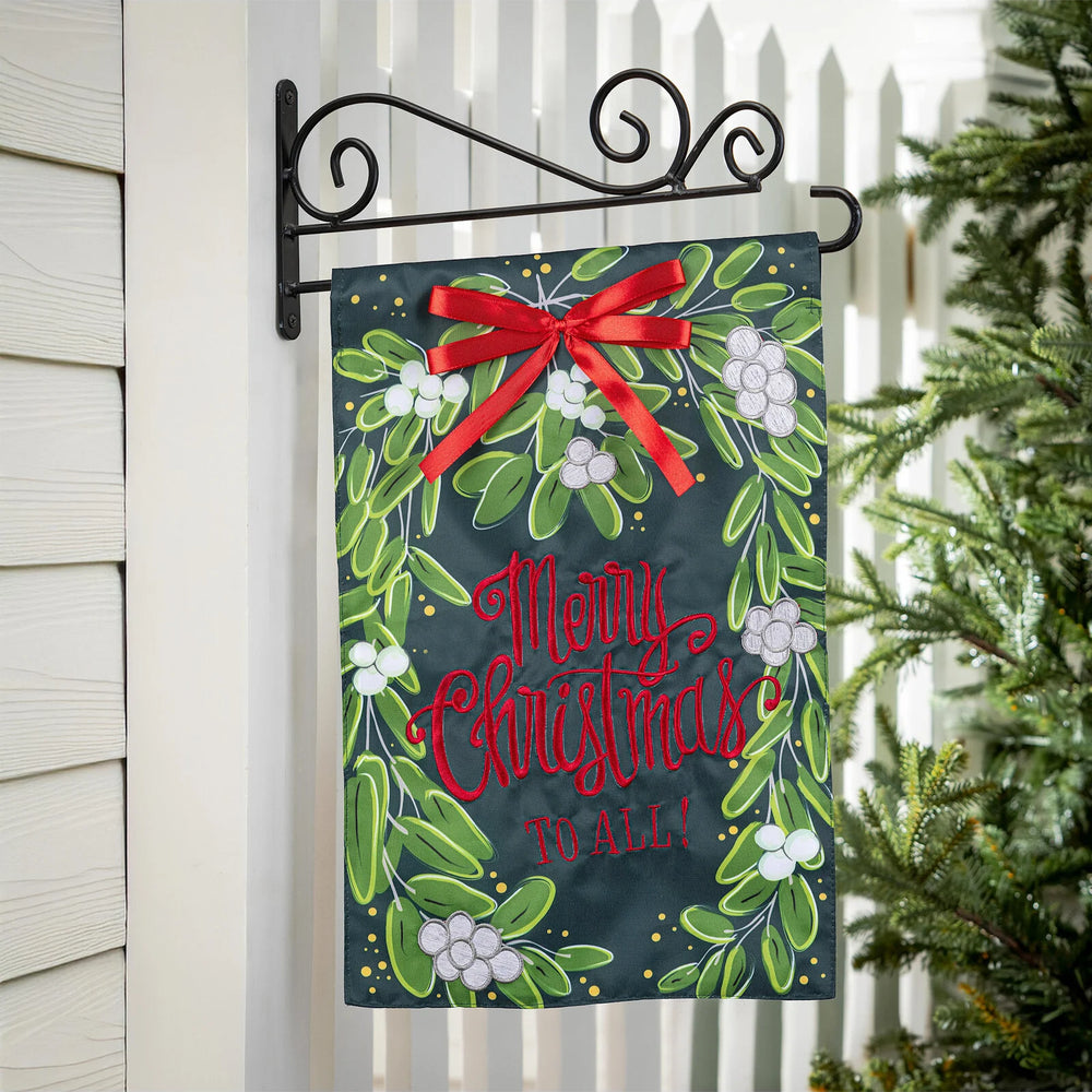 Merry Christmas Mistletoe Applique Garden Flag