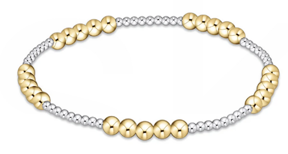 Classic Blissful Pattern 2mm Bead Bracelet - 4mm Mixed Metal