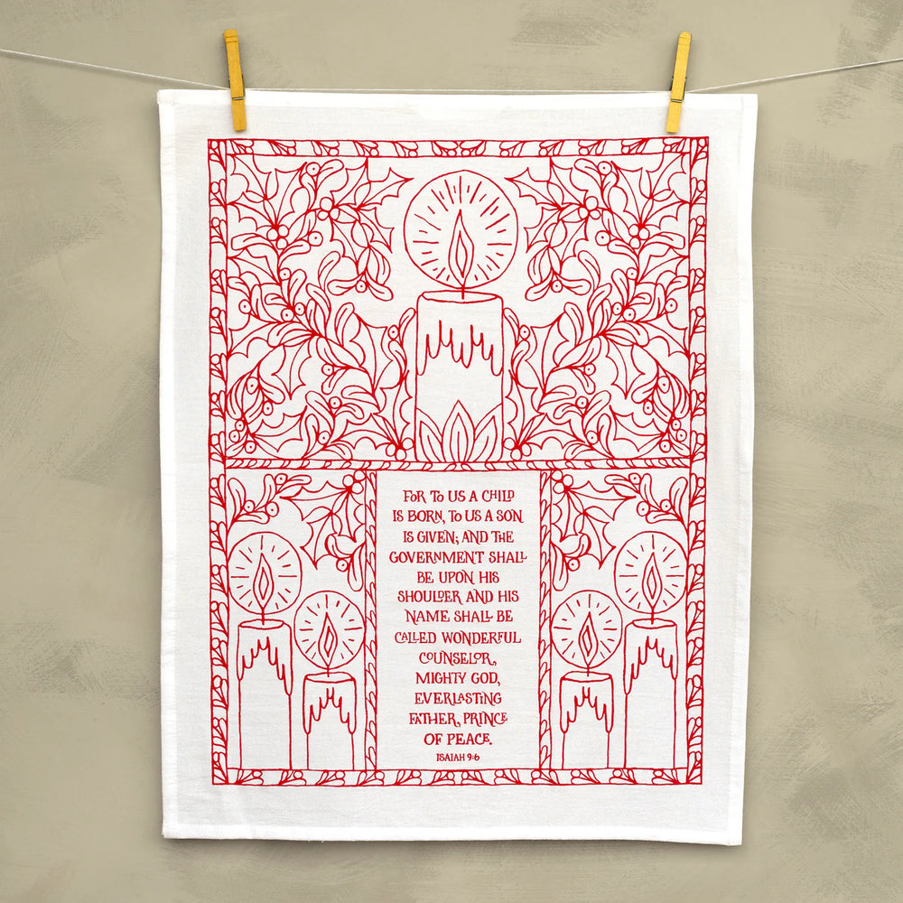 For to Us a Child Is Born Christmas Tea Towel