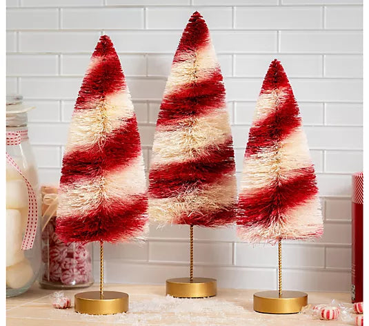 Baking Spirits Bright Table Decor Candy Striped Bottle Brush Tree - Small