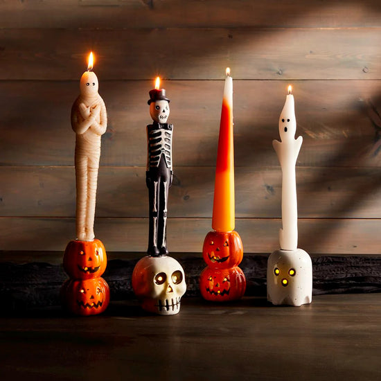 Double Pumpkin Halloween Light-Up Taper Holders