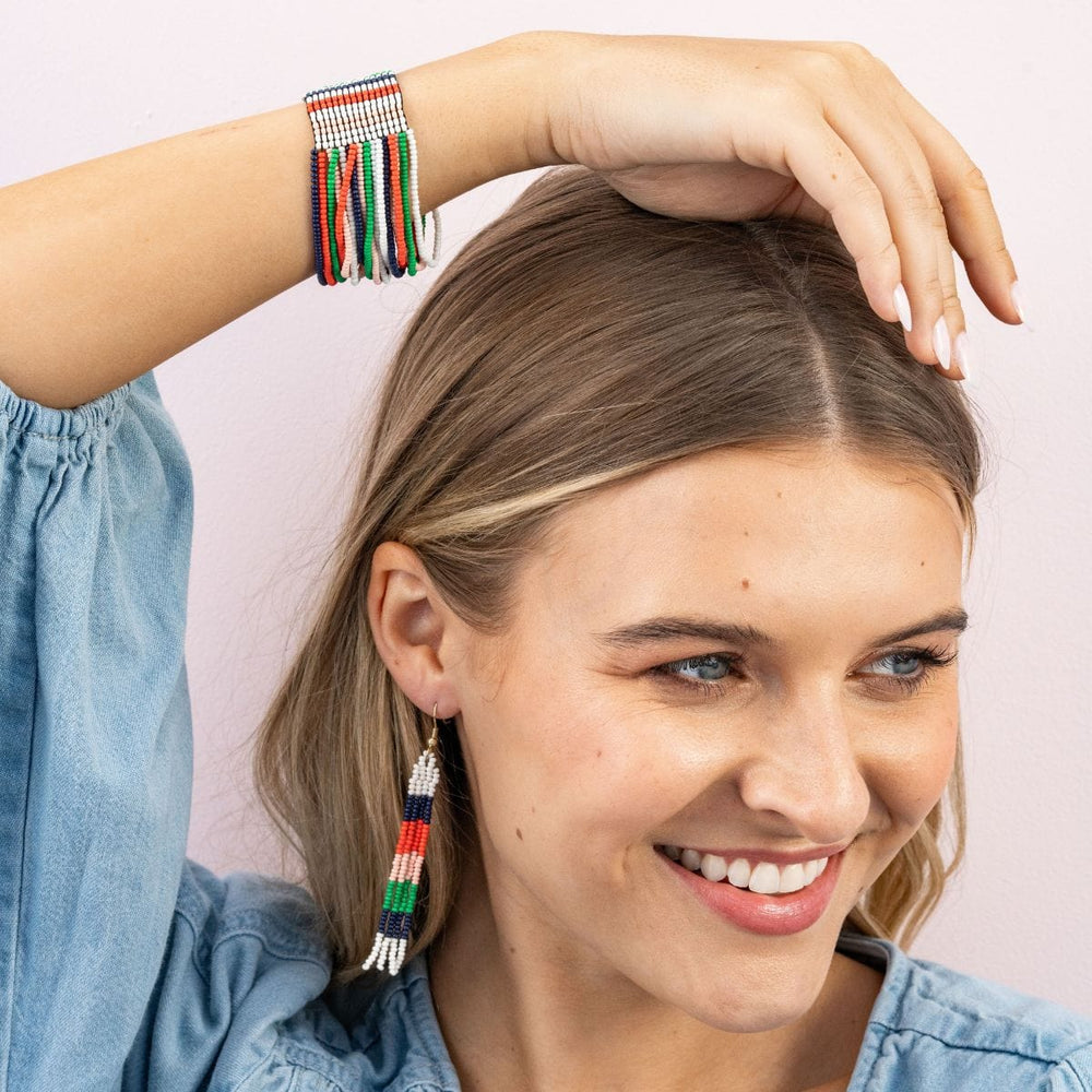 June Colorblock Petite Beaded Fringe Earrings St. Tropez