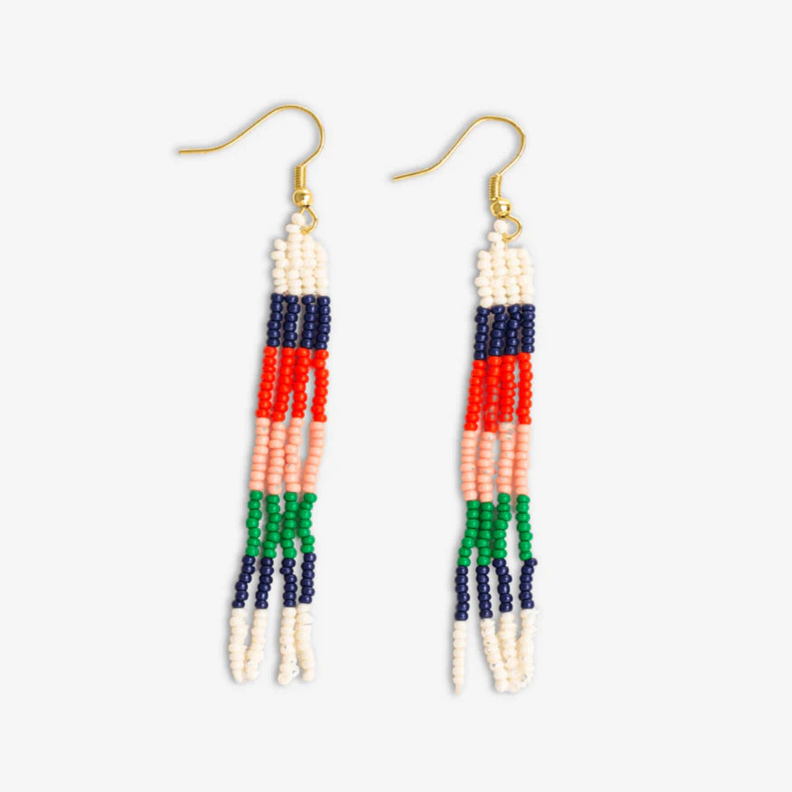 June Colorblock Petite Beaded Fringe Earrings St. Tropez