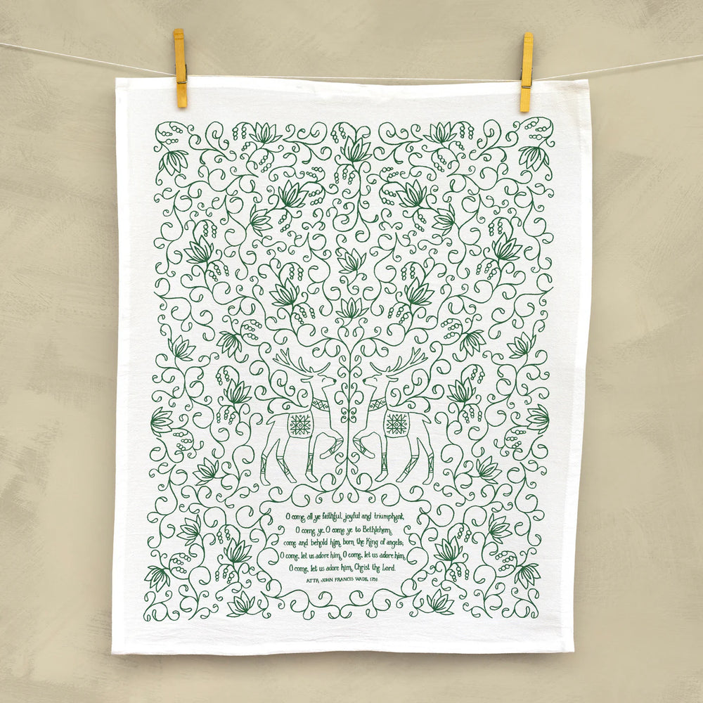 O Come All Ye Faithful Christmas Tea Towel