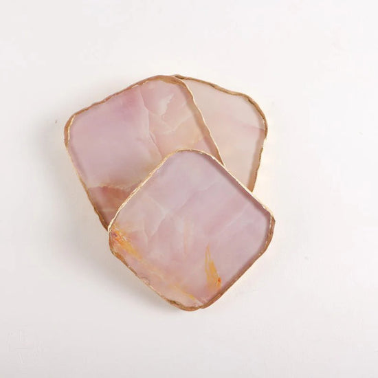 Pink Agate Gold Rimmed Coasters