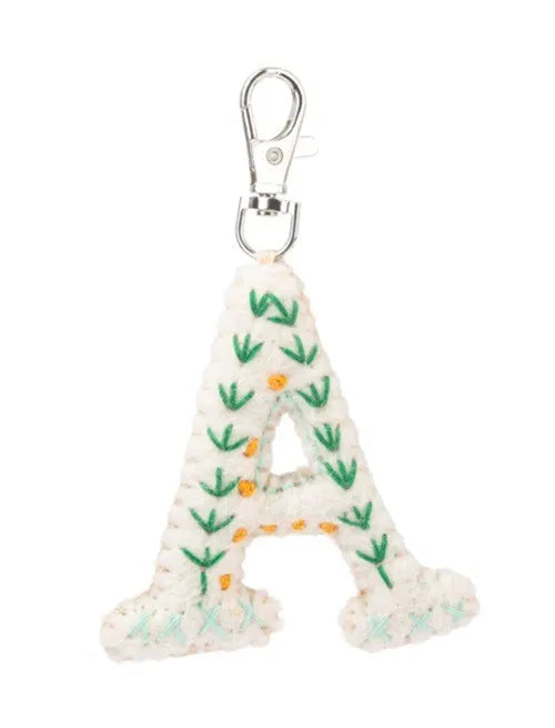 Wool Embroidered Letter Keychain