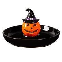 10.25" LED Ceramic Serving Platter, Jack-O-Lantern Witch