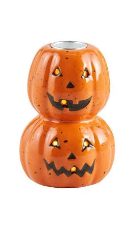 Double Pumpkin Halloween Light-Up Taper Holders