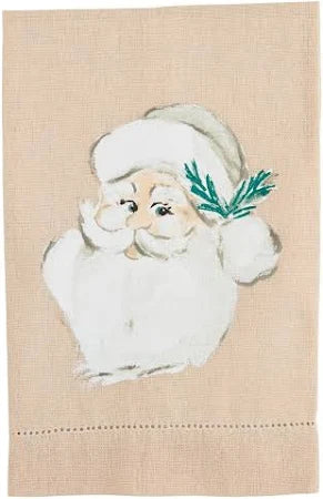 Santa White Xmas Painted Tea Towel