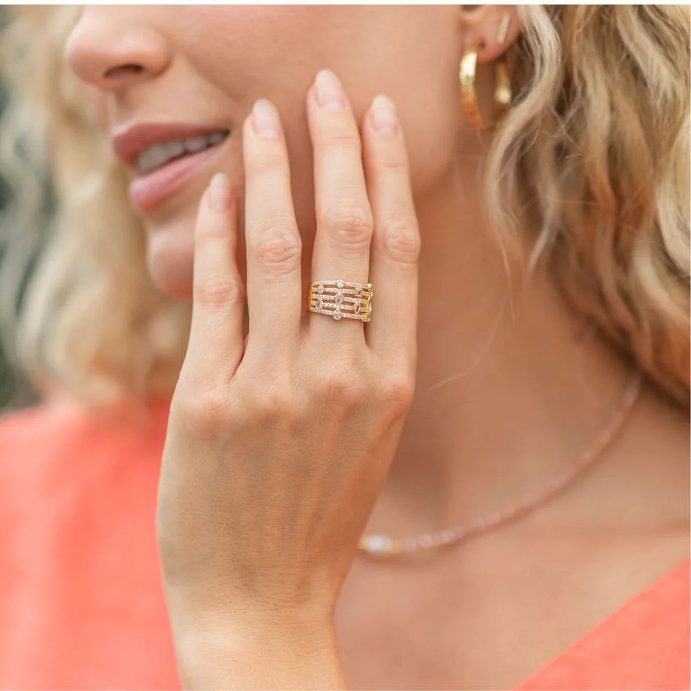 Five Layer Pave Statement Ring - Gold