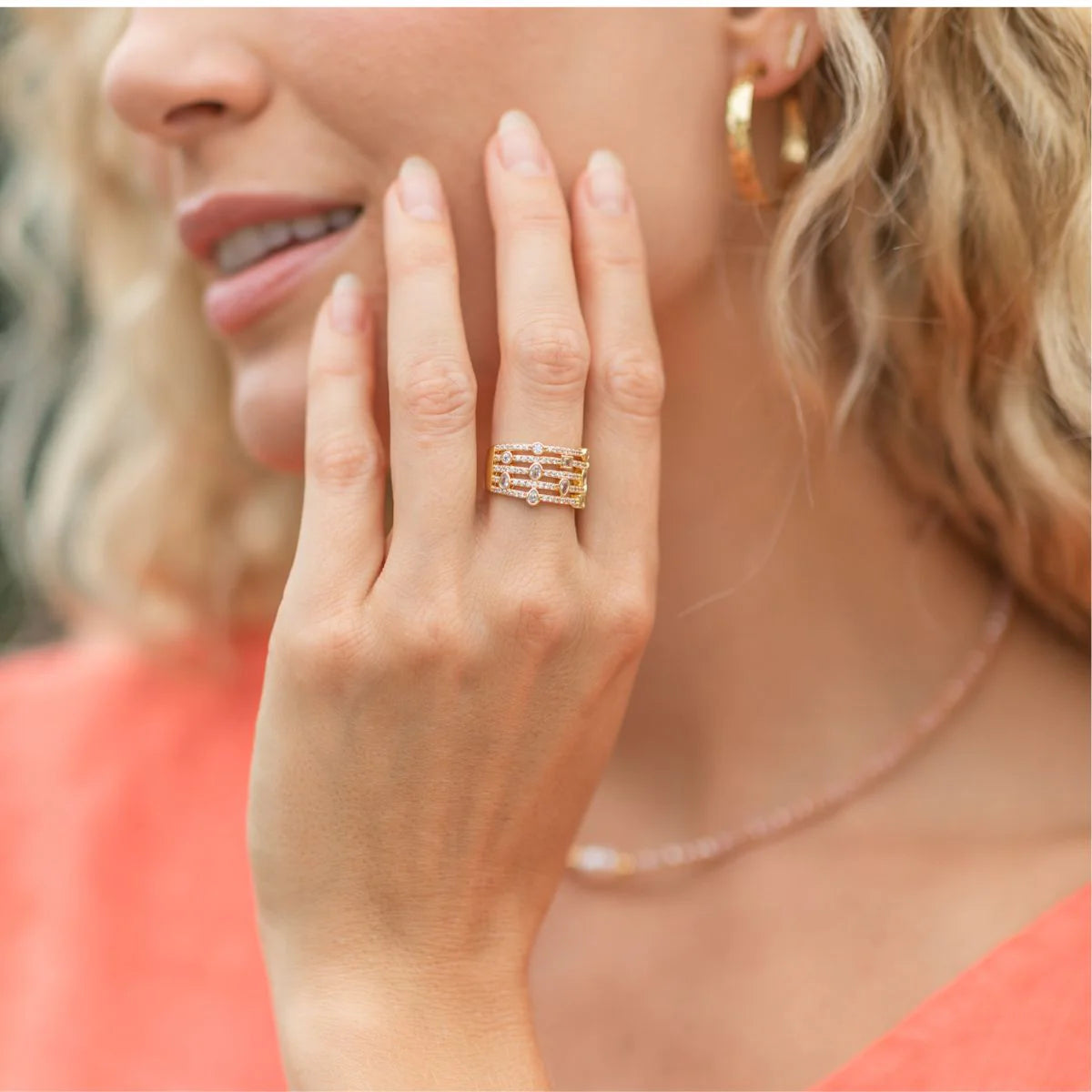 Five Layer Pave Statement Ring - Gold
