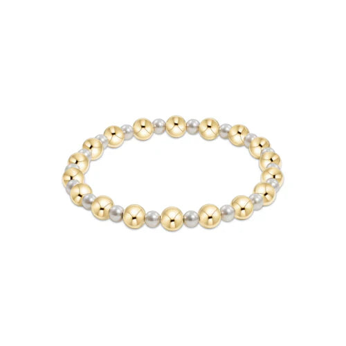 Pearl Grateful Pattern 4mm Bead Bracelet- 6mm Gold