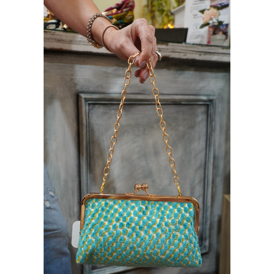 Turquoise and Gold Clutch Bag - The Artisan Store Fremantle