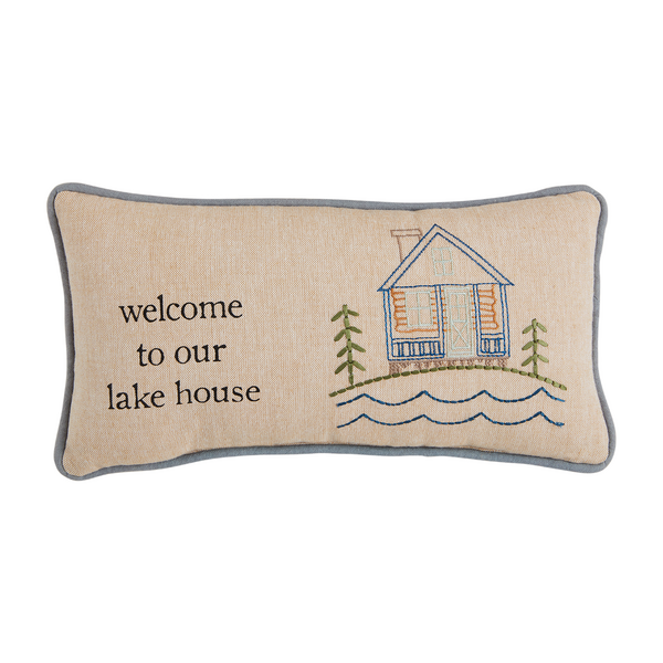 Welcome to our Lake House Embroidered Pillow